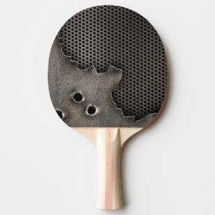 Metal with bullet holes background ping pong paddle