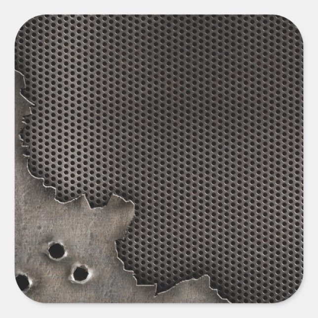 Metal with bullet holes background square sticker (Front)