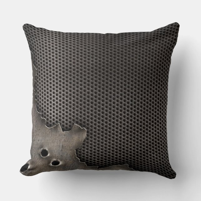 Metal with bullet holes background throw pillow (Front)
