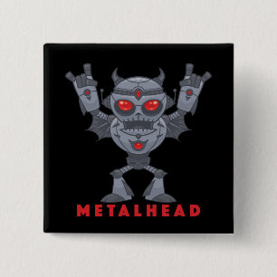 Metalhead - Heavy Metal Robot Devil - With Text 2 Inch Square Button
