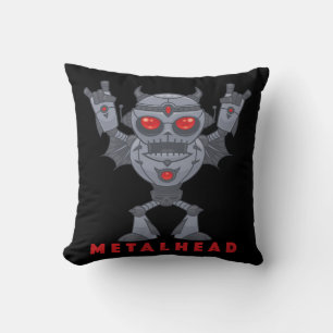 Metalhead - Heavy Metal Robot Devil - With Text Throw Pillow