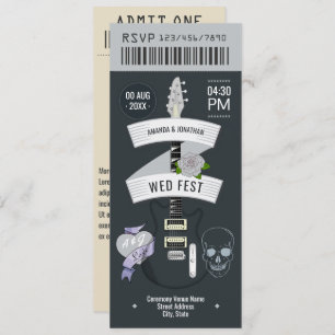 Metalhead Luxe Rock ’n’ Roll Wedding Ticket Invitation