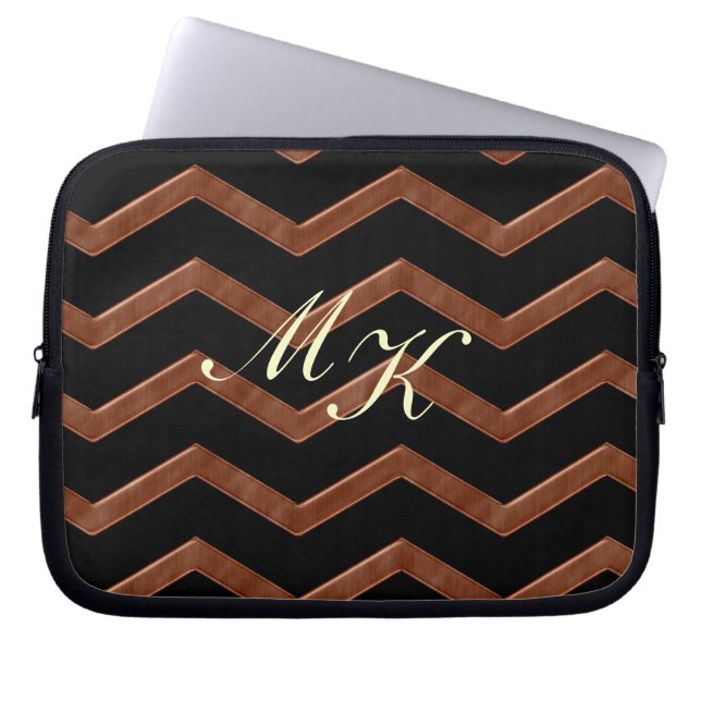 Metalic Bronze Zig Zag Pattern Laptop Sleeve (Front)