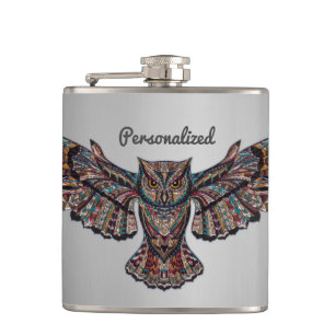 Metalized Owl Art Hip Flask