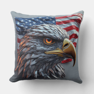 Metallic 3D Patriotic Eagle USA freedom symbol Throw Pillow