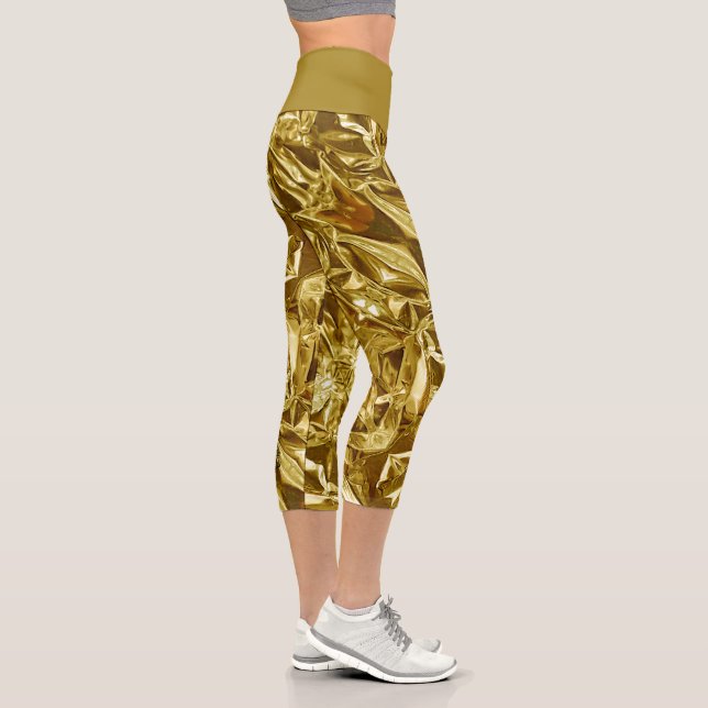 Metallic Abstract 101 Deep Gold Capri Leggings (Right)