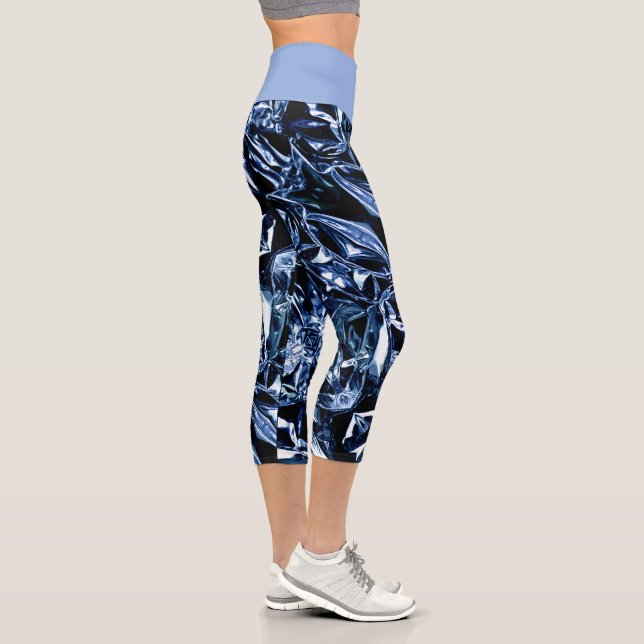 Metallic Abstract 101 Deep Navy Capri Leggings (Right)