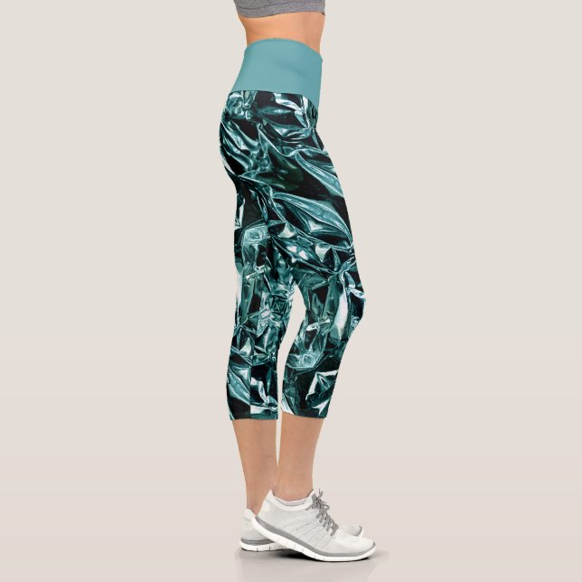 Metallic Abstract 101 Deep Teal Capri Leggings (Right)