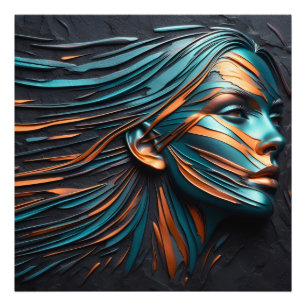 Metallic Abstract Woman's Face Art. Photo Print