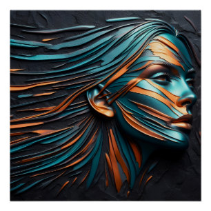 Metallic Abstract Woman's Face Art. Poster