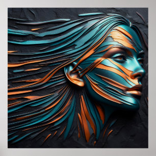 Metallic Abstract Woman's Face Art. Poster