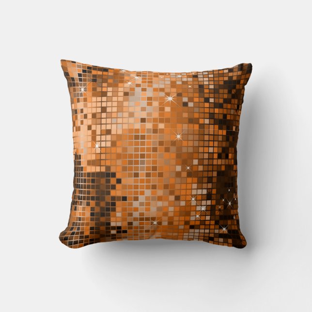 Metallic Amber Sequins Glitter Abstract Pixel Art Throw Pillow (Front)