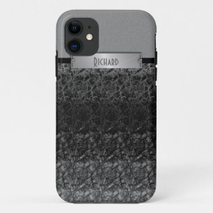 Metallic and Black Grey Leather Look Monogram iPhone 11 Case