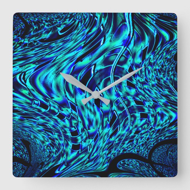 Metallic and crooked illusion, blue to green image square wall clock (Front)