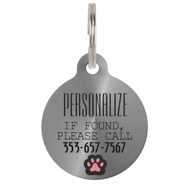 Metallic Animal Paw  | Personalize Pet ID Tag (Front)
