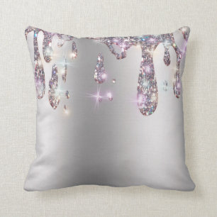 *~* Metallic AP7 Drip Dripping GLITTER SILVER Gray Throw Pillow