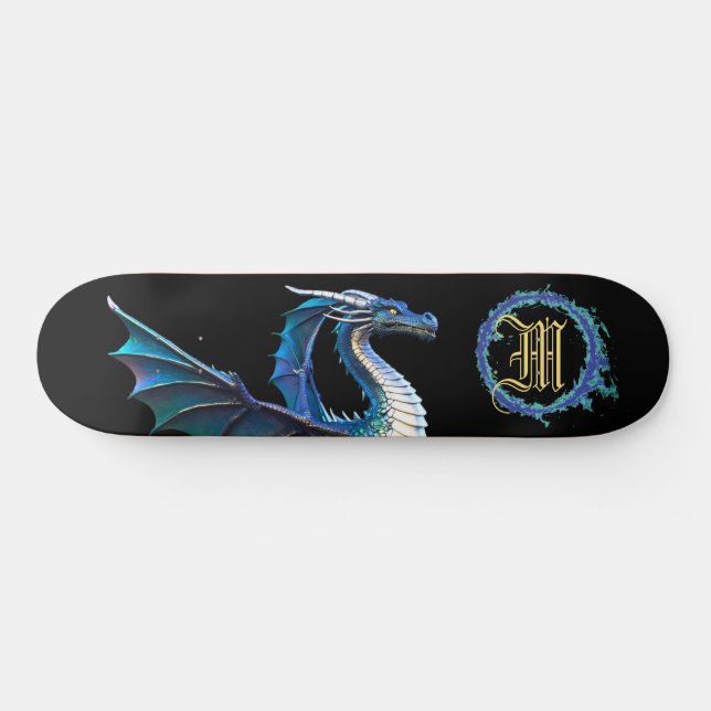 *~* Metallic AP88 Elemental Golden BLUE Dragon  Skateboard (Horz)