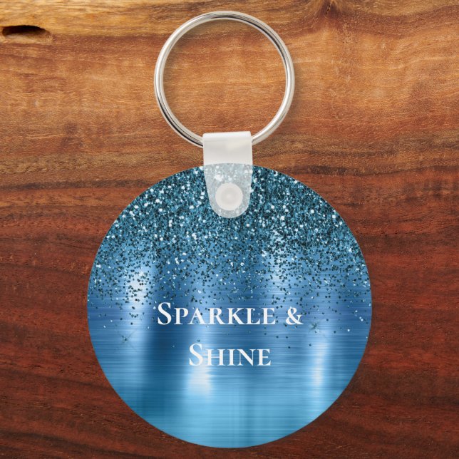 Metallic Aqua Blue Glitter Keychain (Front)