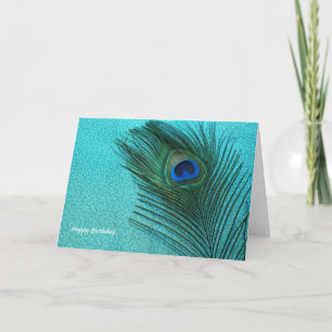 Metallic Aqua Blue Peacock Feather Card