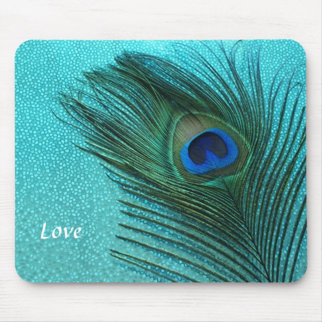 Metallic Aqua Blue Peacock Feather Mouse Pad (Front)