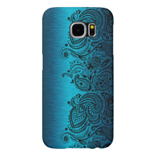 Metallic Aqua Blue With Black Paisley Lace Samsung Galaxy S6 Case