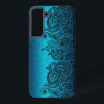 Metallic Aqua Blue With Black Paisley Lace Samsung Galaxy Case<br><div class="desc">Image of a aqua blue metallic design brushed aluminum look with black floral paisley lace.</div>