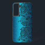 Metallic Aqua Blue With Black Paisley Lace Samsung Galaxy Case<br><div class="desc">Image of a aqua blue metallic design brushed aluminum look with black floral paisley lace.</div>
