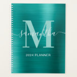 Metallic Aqua Teal Signature Monogram Planner<br><div class="desc">Create your own girly personalized name and monogrammed planner or appointment book for her.
The aqua teal faux metallic foil digital art graphic will print like a photo.
Pale teal and white contemporary monogram with elegant signature style calligraphy design can be customized.</div>