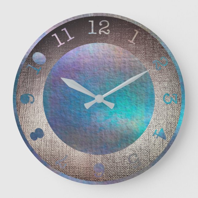 Metallic Aquatic Teal Purple Tropical Paint Large Clock (Front)