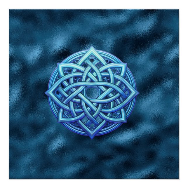 Metallic Arctic Blue Celtic Knot Dark Clouds  Poster (Front)