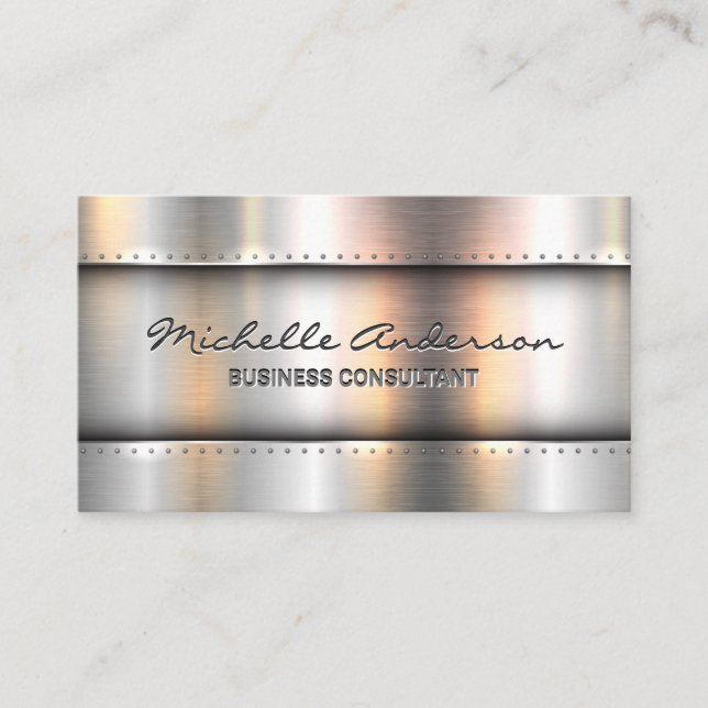 Metallic Background and Metal Rivets Background Business Card (Front)