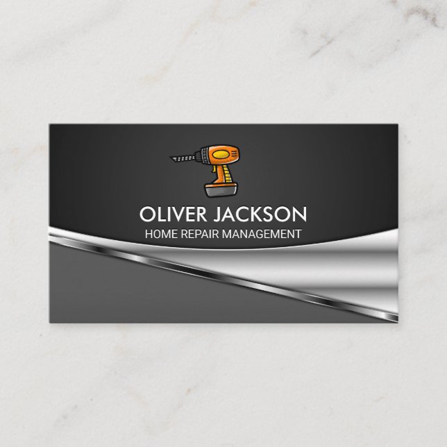 Metallic Background | Drill Hardware Tool Business Card (Front)