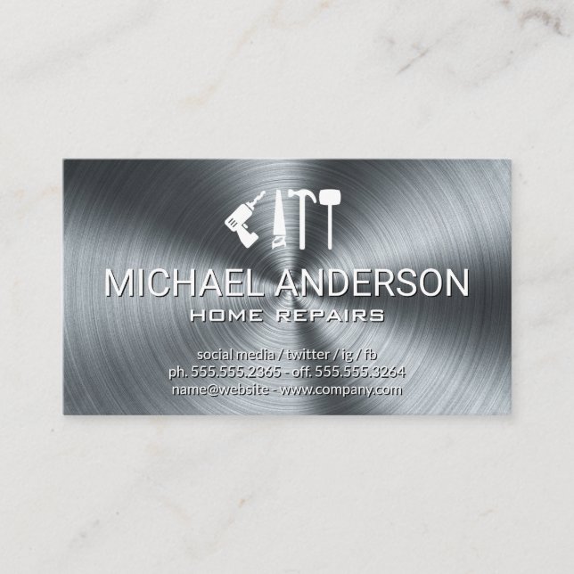 Metallic Background | Hardware Tools | Handyman Business Card (Front)