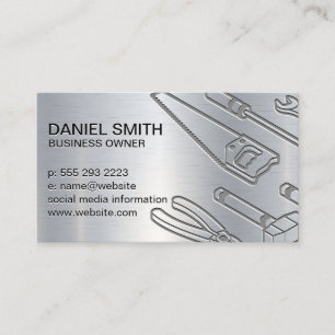 Metallic Background Industrial Tools Business Card