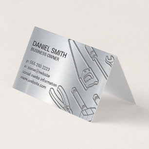 Metallic Background Industrial Tools Business Card