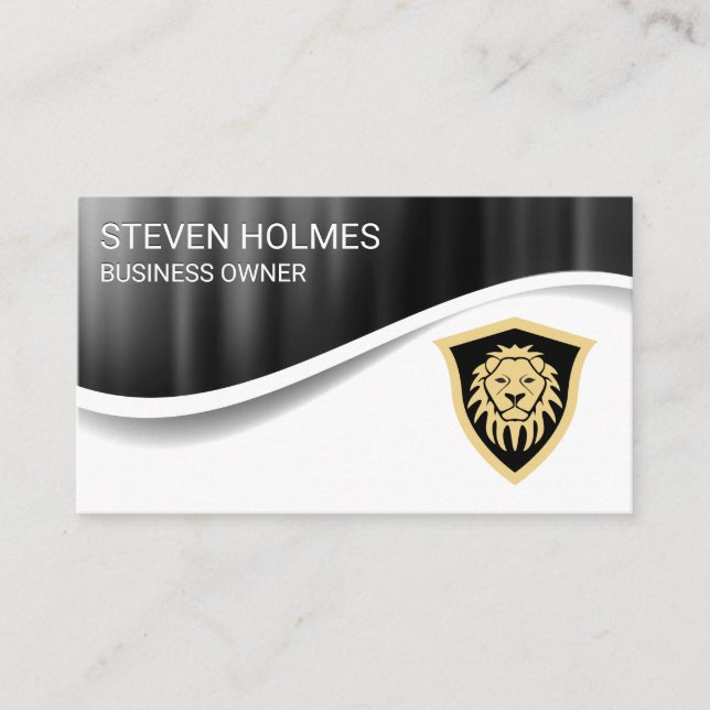 Metallic Background | Lion Shield Business Card (Front)