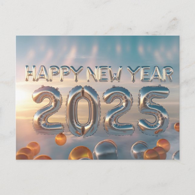 Metallic Balloon "Happy New Year 2025 Holiday Postcard (Front)