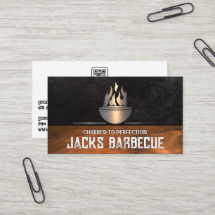 Metallic Bbq Logo   Sleek Black   Wood Trim Business Card