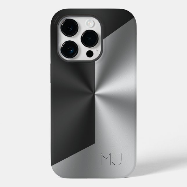 Metallic Black and grey split screen monogram Case-Mate iPhone Case (Back)