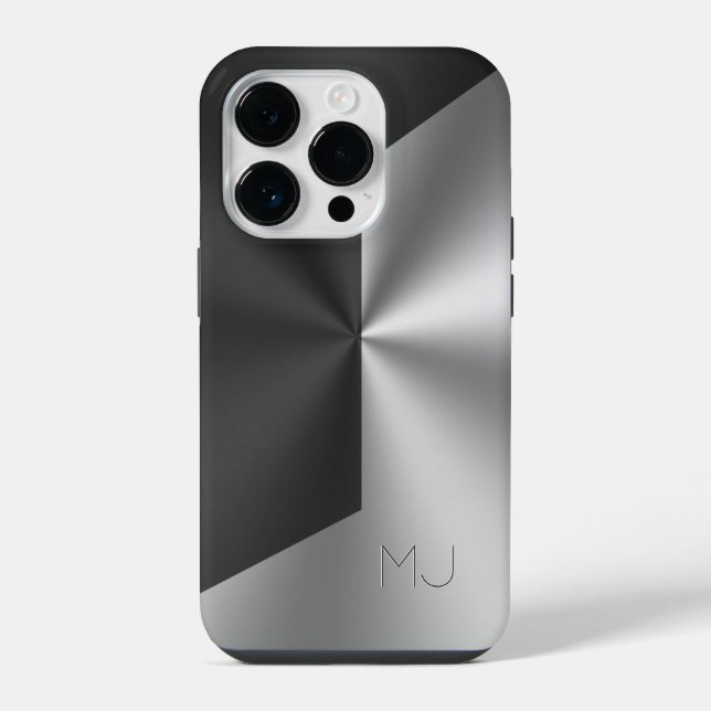 Metallic Black and grey split screen monogram iPhone Case (Back)