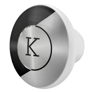 Metallic black and silver geometric design ceramic knob