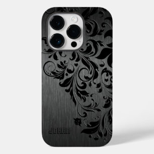 Metallic Black Brushed Aluminum & Black Lace Case-Mate iPhone 14 Pro Case