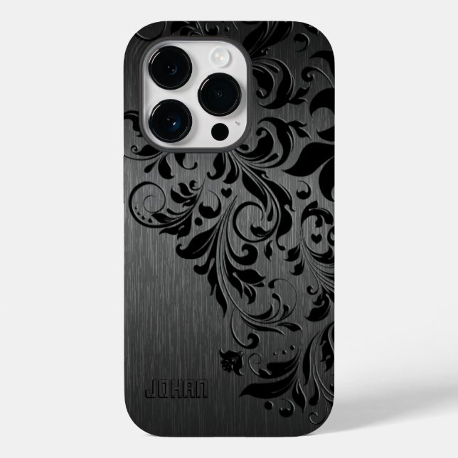 Metallic Black Brushed Aluminum & Black Lace Case-Mate iPhone Case (Back)