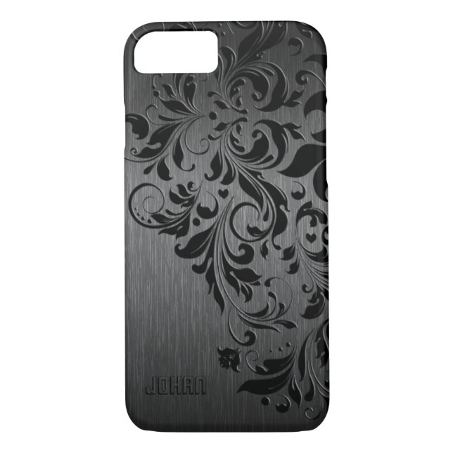 Metallic Black Brushed Aluminum & Black Lace Case-Mate iPhone Case (Back)