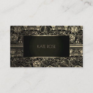 Metallic Black Champaign Gold Floral Frame Vip Business Card