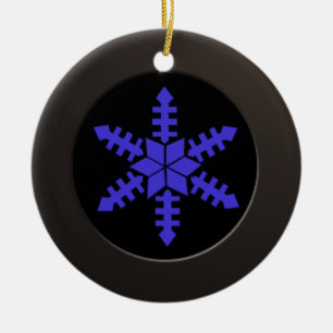 Metallic Black Circle and Blue Snowflake Ceramic Ornament