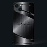 Metallic Black Design Brushed Aluminum Look iPhone 13 Case<br><div class="desc">Shiny black metallic brushed aluminum look. Custom and optional monogram. Cool masculine design. Available on other products</div>