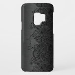 Metallic Black & Elegant Black Paisley Lace Case-Mate Samsung Galaxy S9 Case<br><div class="desc">Black dark grey metallic background,   brushed aluminum look,   with black floral paisley lace. 
Customizable and optional monogram</div>