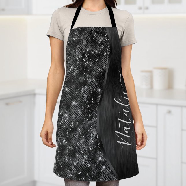 Metallic Black Glitter Personalized Apron (Creator Uploaded)