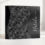 Metallic Black Glitter Personalized Binder<br><div class="desc">Easily personalize this black brushed metal and glamorous faux glitter patterned binder with your own custom name.</div>